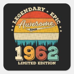60 Year Old Awesome Since 1962 60th Birthday Gift Square Sticker