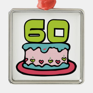 60 Year Old Birthday Cake Metal Ornament