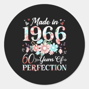 60 year old made in 1966 floral 60th birthday wome classic round sticker