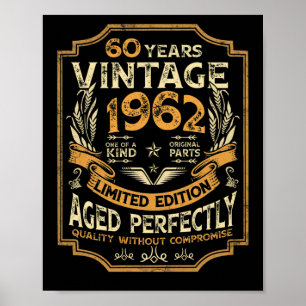 60 Year Old Vintage 1962 60th Birthday Poster