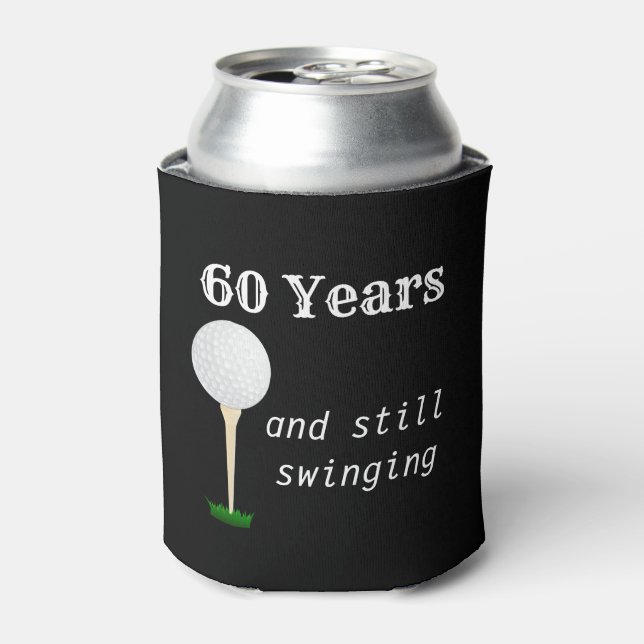 60  Years and Still Swinging Golf Ball Can Cooler (Can Front)