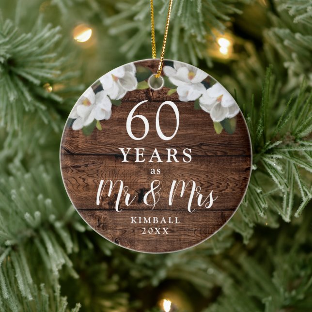 60 Years Married Personalized Wedding Anniversary Ceramic Ornament (Tree)
