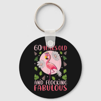 60 Years Old and Flocking Fabulous - Flamingo Love Keychain