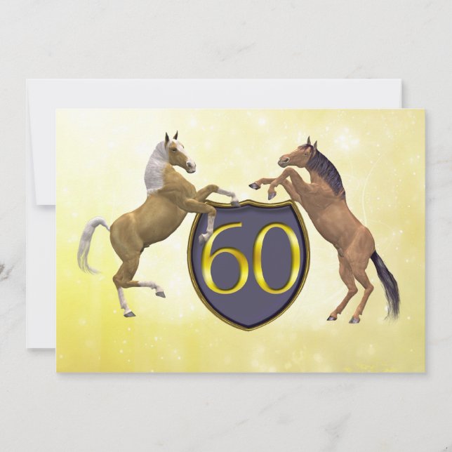 60 years old birthday party rearing horses invitation (Front)