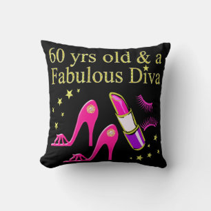 60 YRS OLD & A DAZZLING DIVA THROW PILLOW