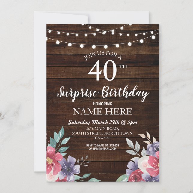 60e 50e fête d'anniversaire Bois Floral Invitation (Devant)