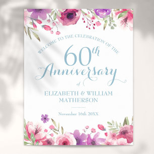 60e anniversaire Aquarelle Rose Affiche de bienven