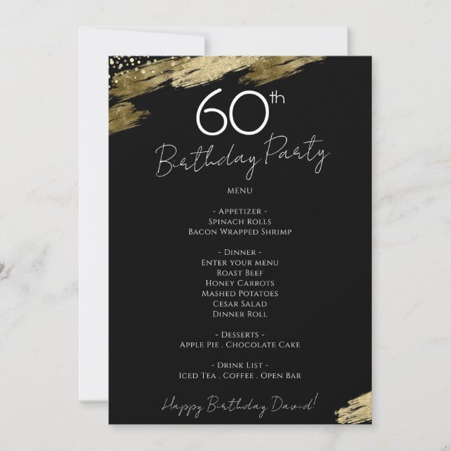 60e anniversaire Black and Gold Menu Invitation (Devant)