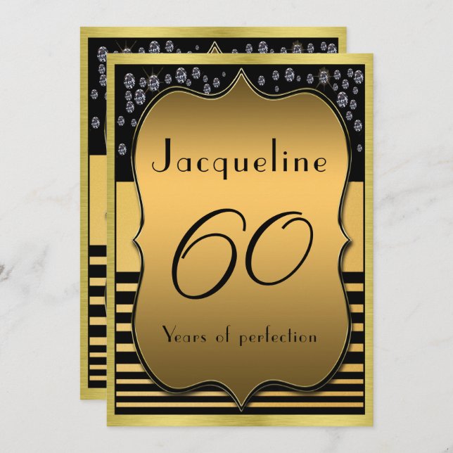 60e anniversaire Black and Gold Party Invitation (Devant / Derrière)