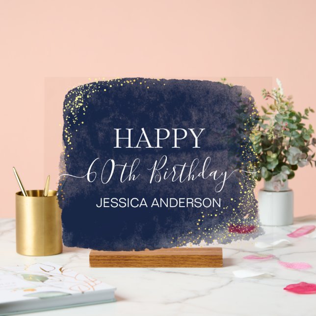 60e Anniversaire Bleu Or Aquarelle claire (Mariage)