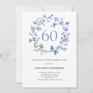 60e anniversaire Blue Floral Aquarelle Invitation
