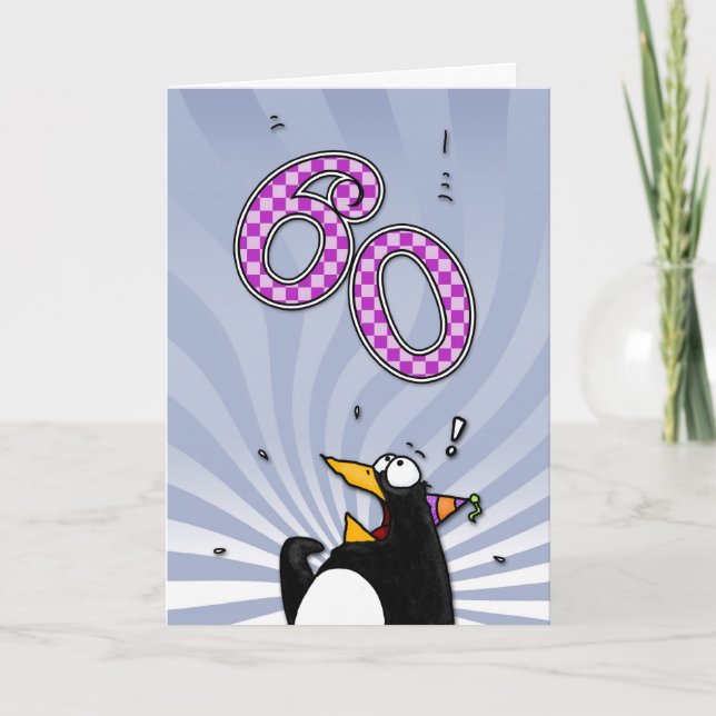 60e anniversaire - Carte de surprise de pingouin (Devant)