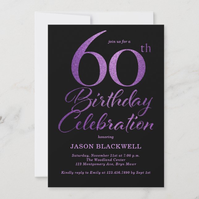 60e anniversaire Célébration Purple Invitation (Devant)