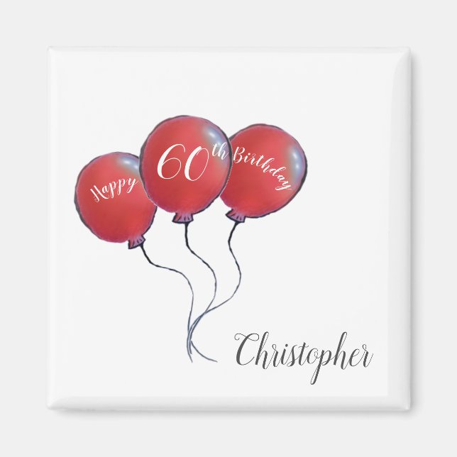 60e anniversaire de ballons rouges aimant (Devant)