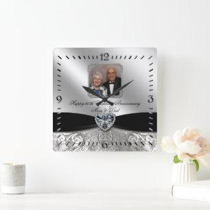60e anniversaire de Mariage Photo Carré Horloge mu