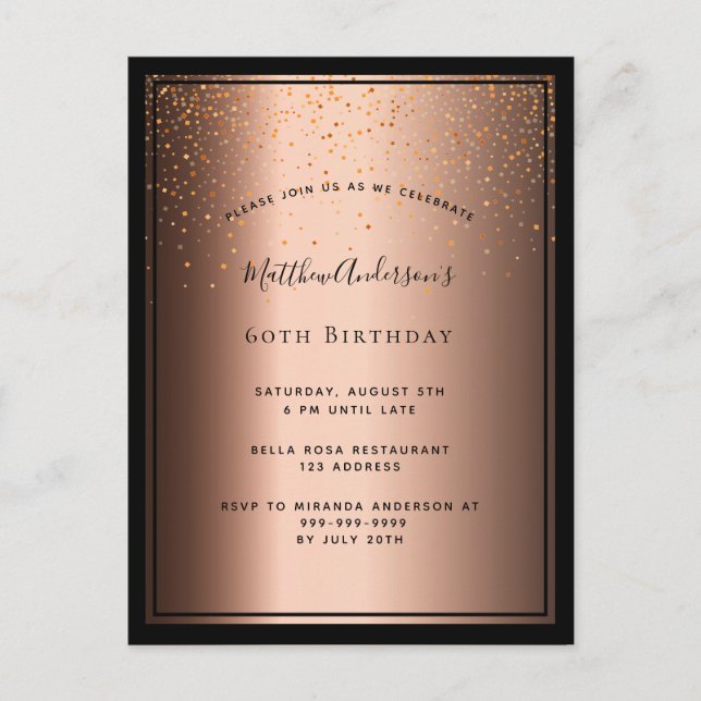 60e anniversaire fête bronze brun noir invitation (Devant)