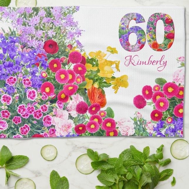 60e anniversaire fête florale bouquet serviettes d (Créateur téléchargé)