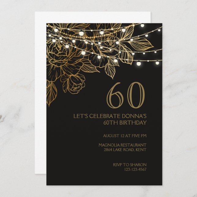 60e anniversaire fête luxe élégante invitation (Devant / Derrière)