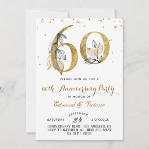 60e anniversaire Gold Floral Invitation