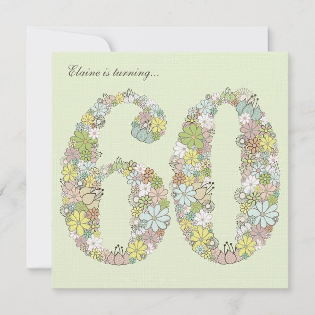60e anniversaire Green Blooms Invitation personnal (Devant)