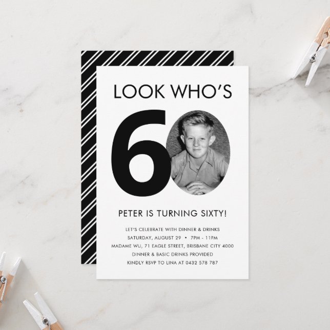 60e anniversaire Invitation avec photo (Devant/Arrière en situation)