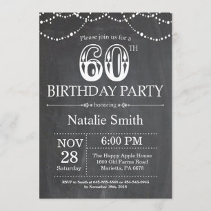 60e anniversaire Invitation Chalboard Chaîne lumiè