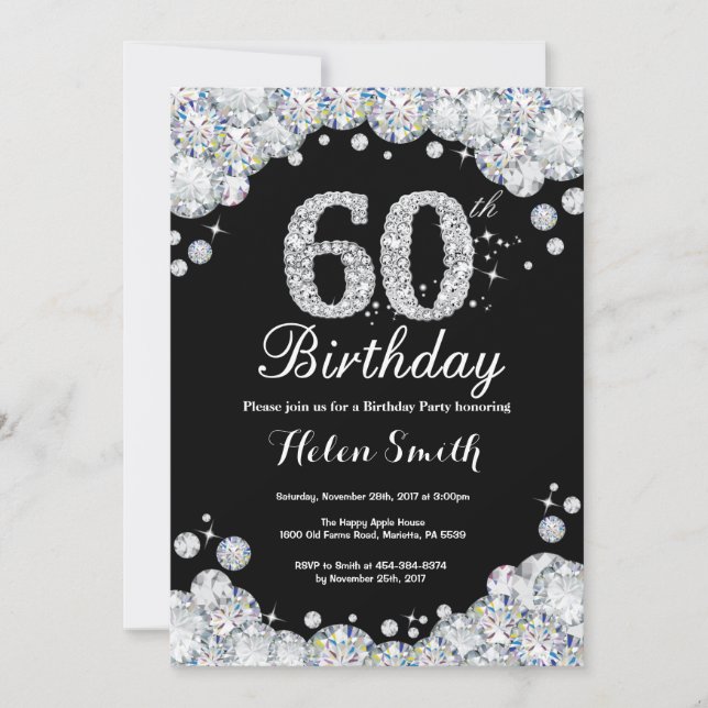 60e anniversaire Invitation Chalkboard Silver Diam (Devant)