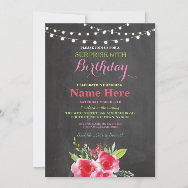 60e anniversaire Invitation floral rose (Devant)