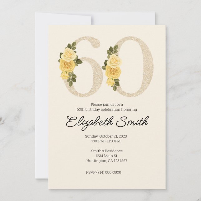 60e anniversaire Invitation Modèle Floral (Devant)