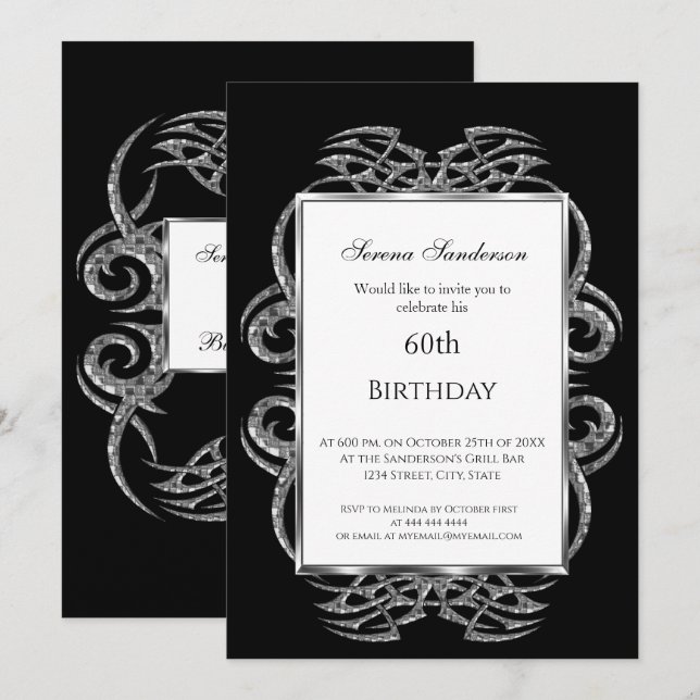 60e anniversaire Invitation Noir (Devant / Derrière)
