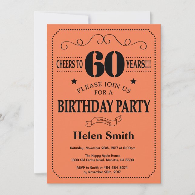60e anniversaire Invitation Noir et Corail (Devant)