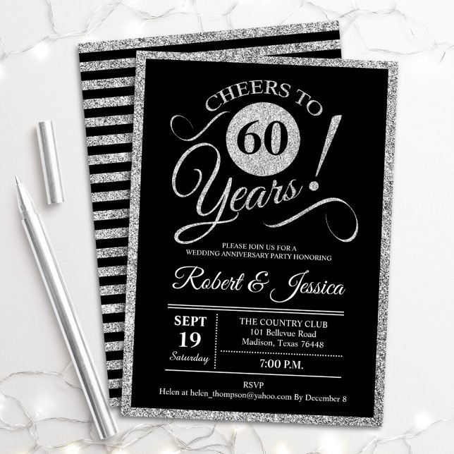60e anniversaire - Invitation noire en argent (Créateur téléchargé)