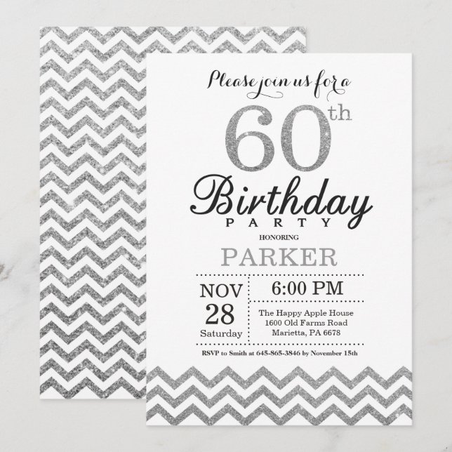 60e anniversaire Invitation Parties scintillant d' (Devant / Derrière)