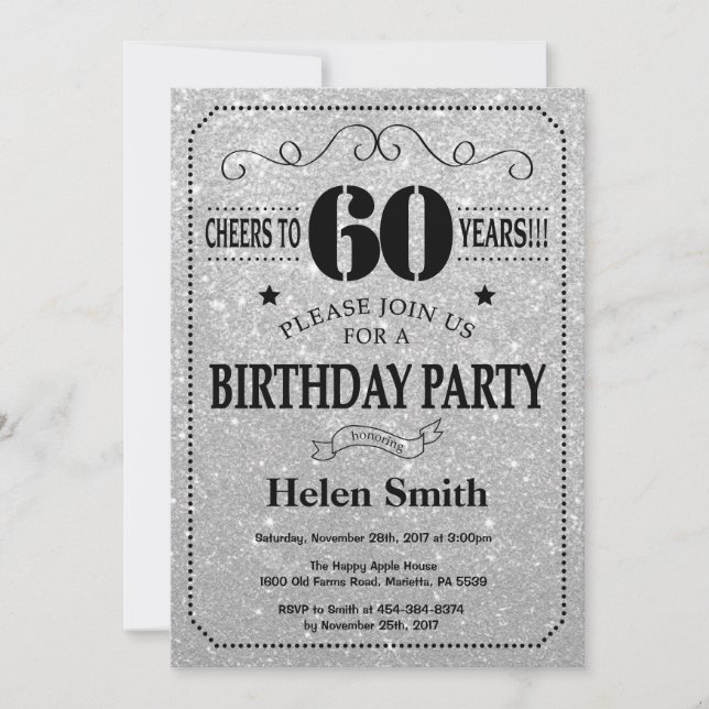 60e anniversaire Invitation Parties scintillant no (Devant)
