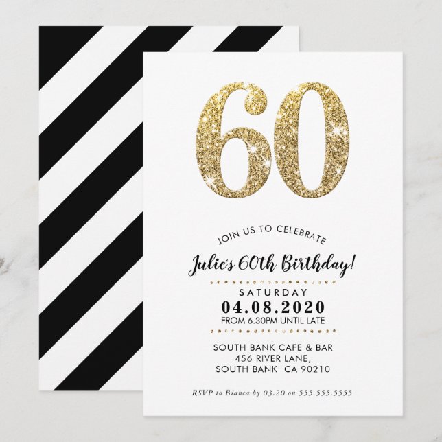 60E ANNIVERSAIRE INVITATION parties scintillant or (Devant / Derrière)