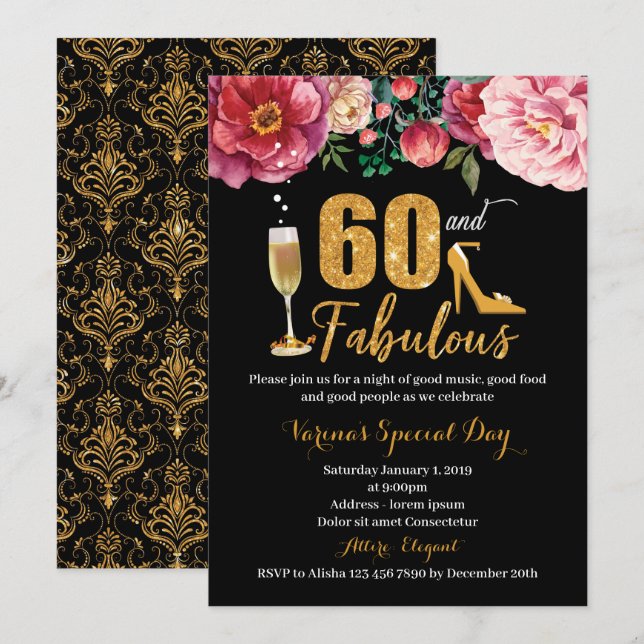 60e anniversaire Invitation pour les femmes (Devant / Derrière)