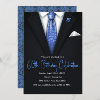 60e anniversaire invitation Tuxedo bleu et noir