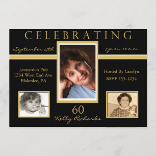 60e anniversaire Invitations de photos triples