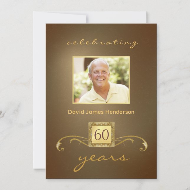 60e anniversaire Invitations - Monogramme d'or (Devant)