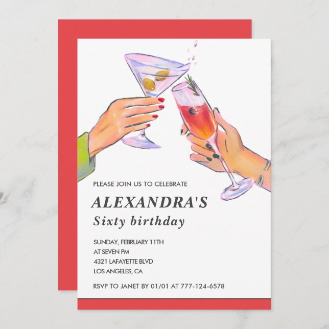 60e anniversaire invitations son Cocktail Fun Part (Devant / Derrière)
