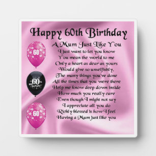 60e anniversaire maman poème Plaque