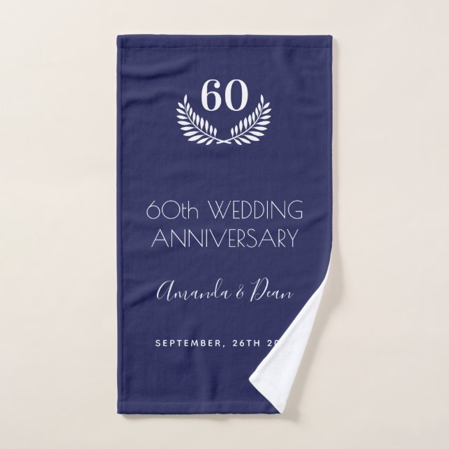 60e anniversaire mariage marine bleu blanc couronn (Serviette à main)