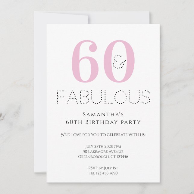 60e anniversaire Modern Pink Party Invitation (Devant)