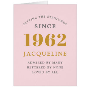 60e anniversaire Nom 1962 Pink Elegant Chic Card