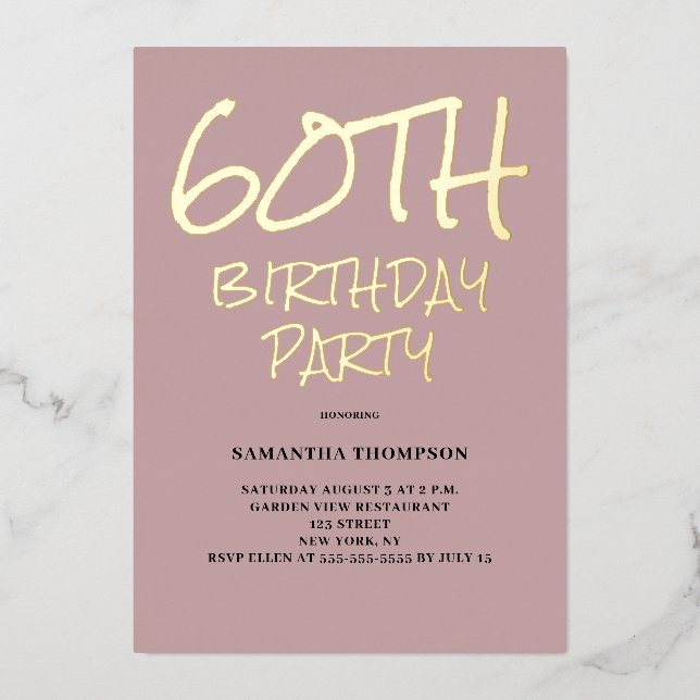 60e anniversaire Pink Party Foil Invitation (Recto)