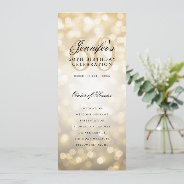 60e Anniversaire Programme Gold Bokeh Menu+Merci (Debout devant)
