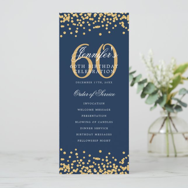 60e Anniversaire Programme Gold Confetti Menu Mari (Debout devant)