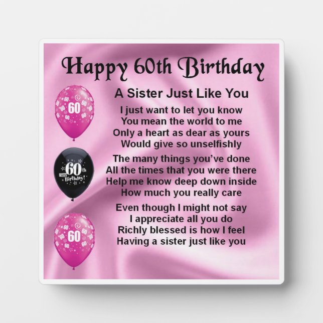 60e anniversaire Soeur Poem Plaque (Devant)