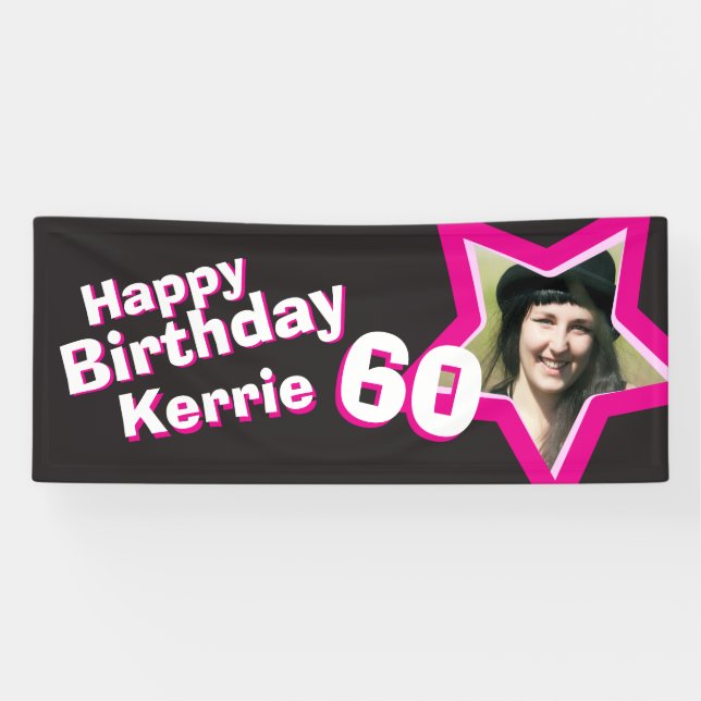 60e anniversaire star bannière photo personnalisée (Horizontal)