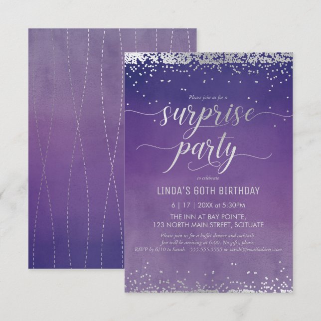 60e anniversaire Surprise Party Invitation - Éléga (Devant / Derrière)